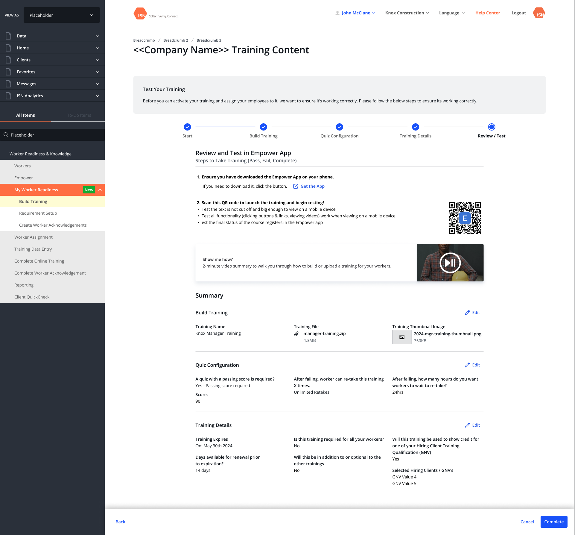 Review and test — Completion tracking
